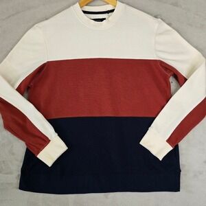 Mens Large Retro‎ Colorblock Crewneck Top Rust White Blue L NWOT
